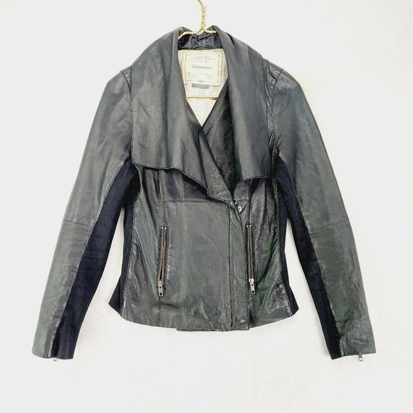 Cartonnier Black Leather Asymmetric Zip Up Moto Metall Leather Jacket P2948 - Picture 1 of 7